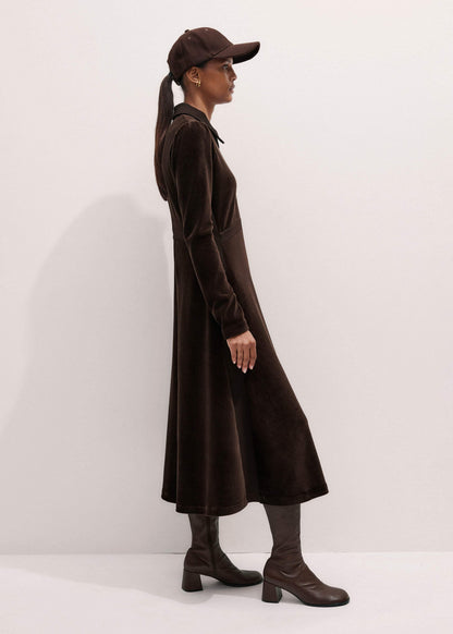 ME+EM Clothing Brown Ponte Collared Cord Velour AM-PM Midi Dress