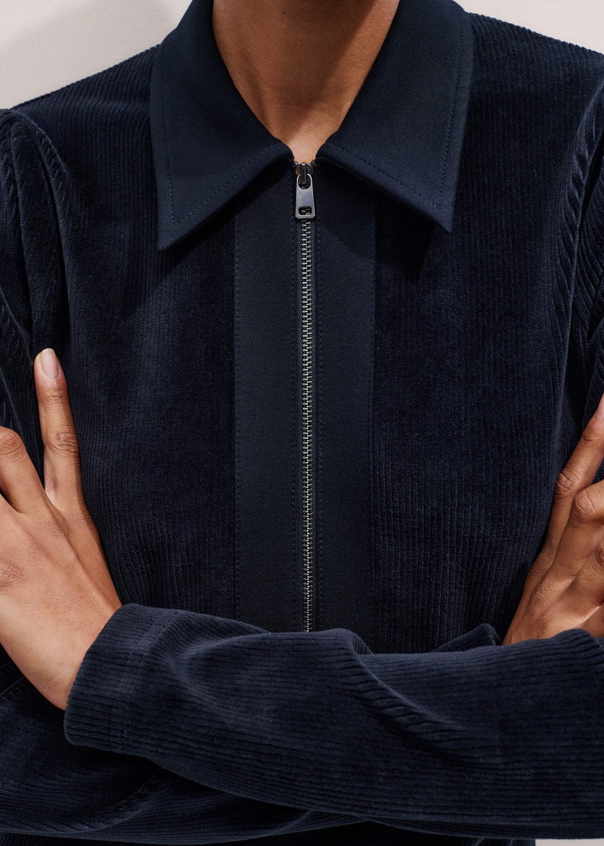 ME+EM Clothing Navy Ponte Collared Cord Velour AM-PM Midi Dress