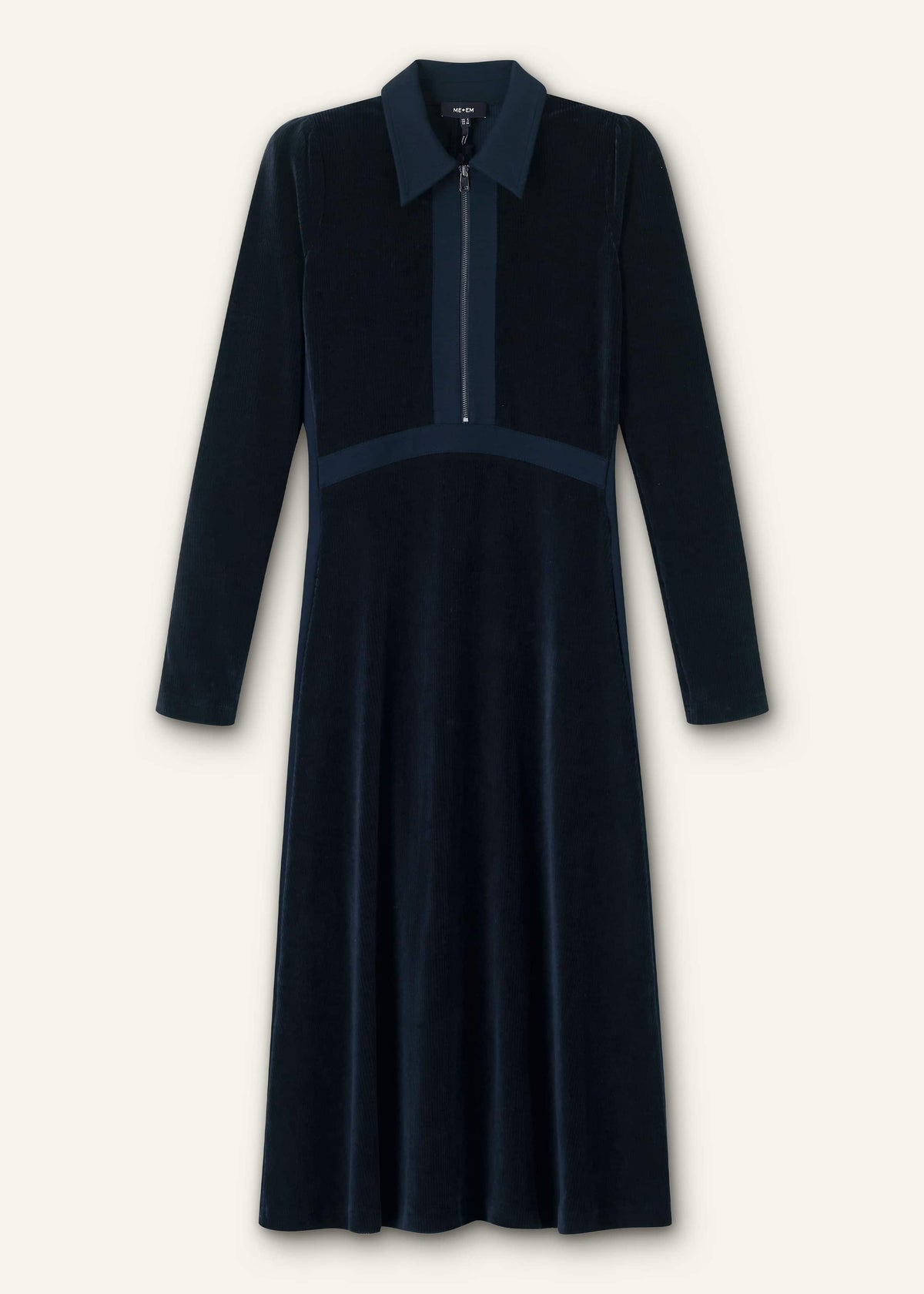 ME+EM Clothing Navy Ponte Collared Cord Velour AM-PM Midi Dress