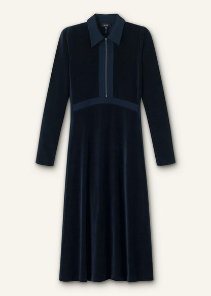 ME+EM Clothing Navy Ponte Collared Cord Velour AM-PM Midi Dress