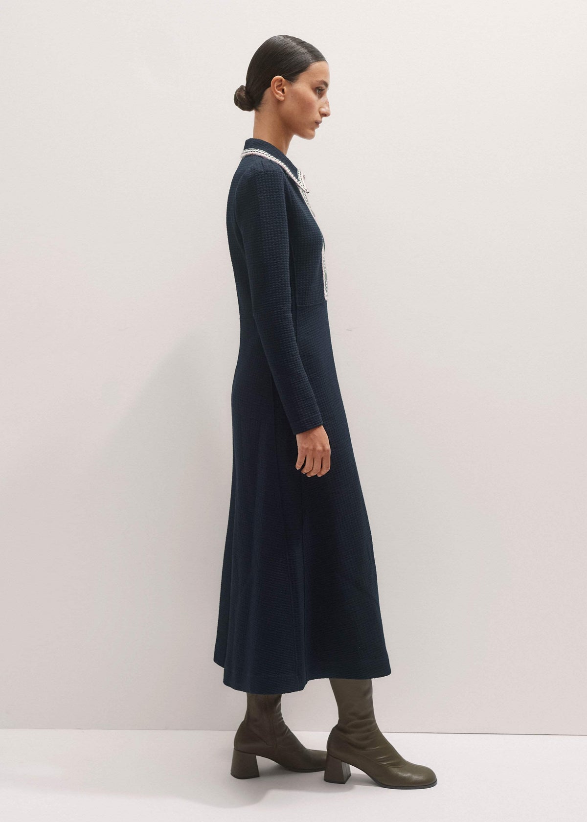 ME+EM Clothing Navy Crochet Trim Fit and Flare Midi Dress