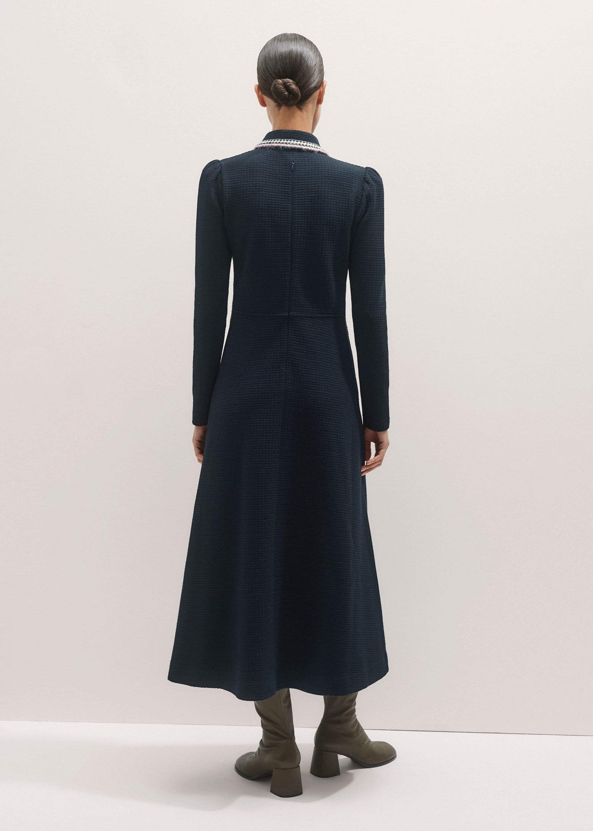 ME+EM Clothing Navy Crochet Trim Fit and Flare Midi Dress