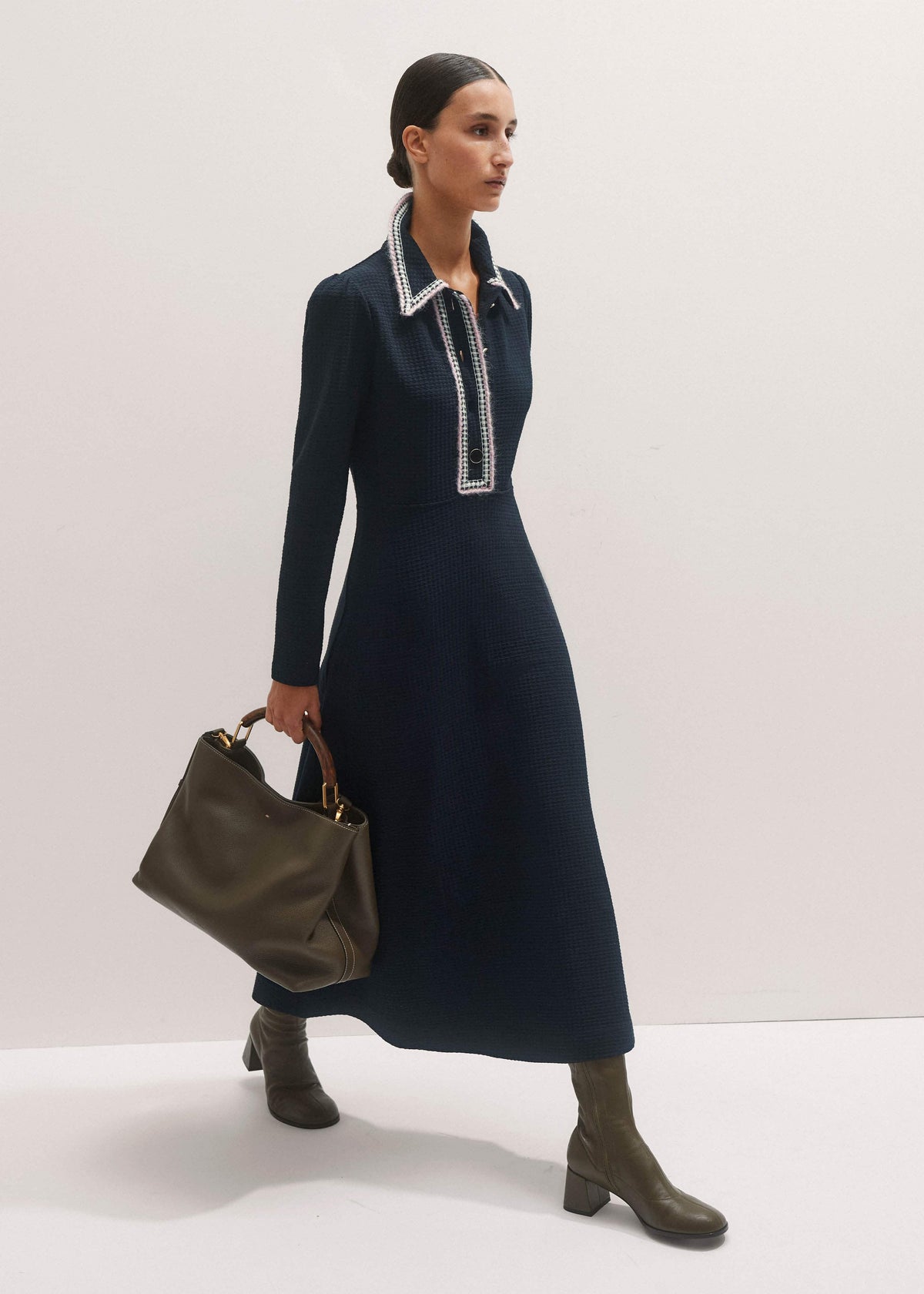ME+EM Clothing Navy Crochet Trim Fit and Flare Midi Dress