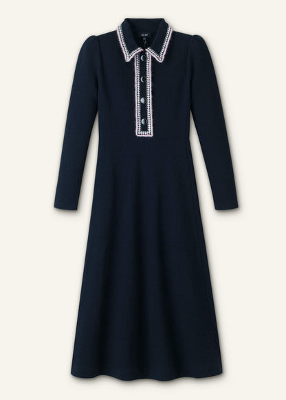 ME+EM Clothing Navy Crochet Trim Fit and Flare Midi Dress