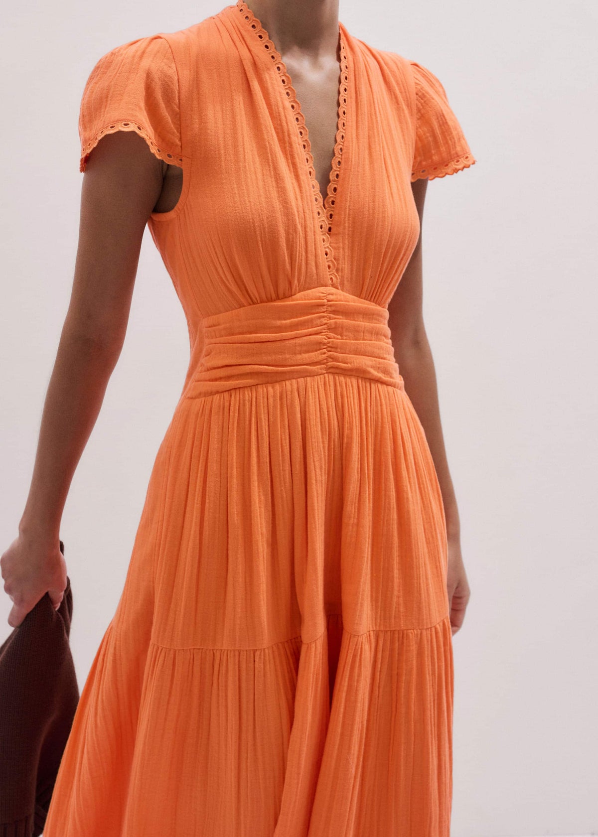ME+EM Clothing Orange Cheesecloth Fit + Flare Maxi Dress