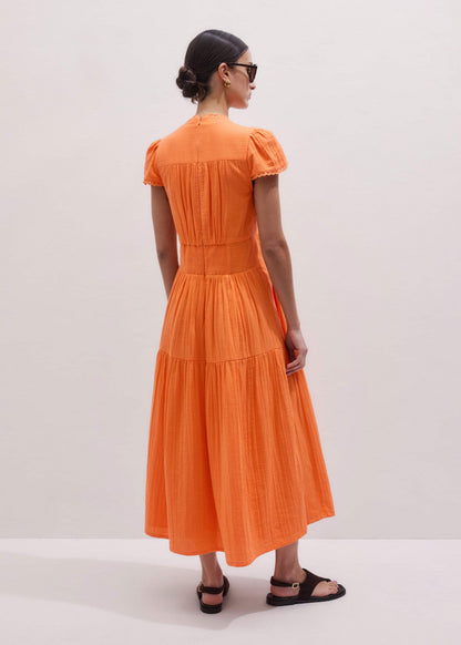 ME+EM Clothing Orange Cheesecloth Fit + Flare Maxi Dress