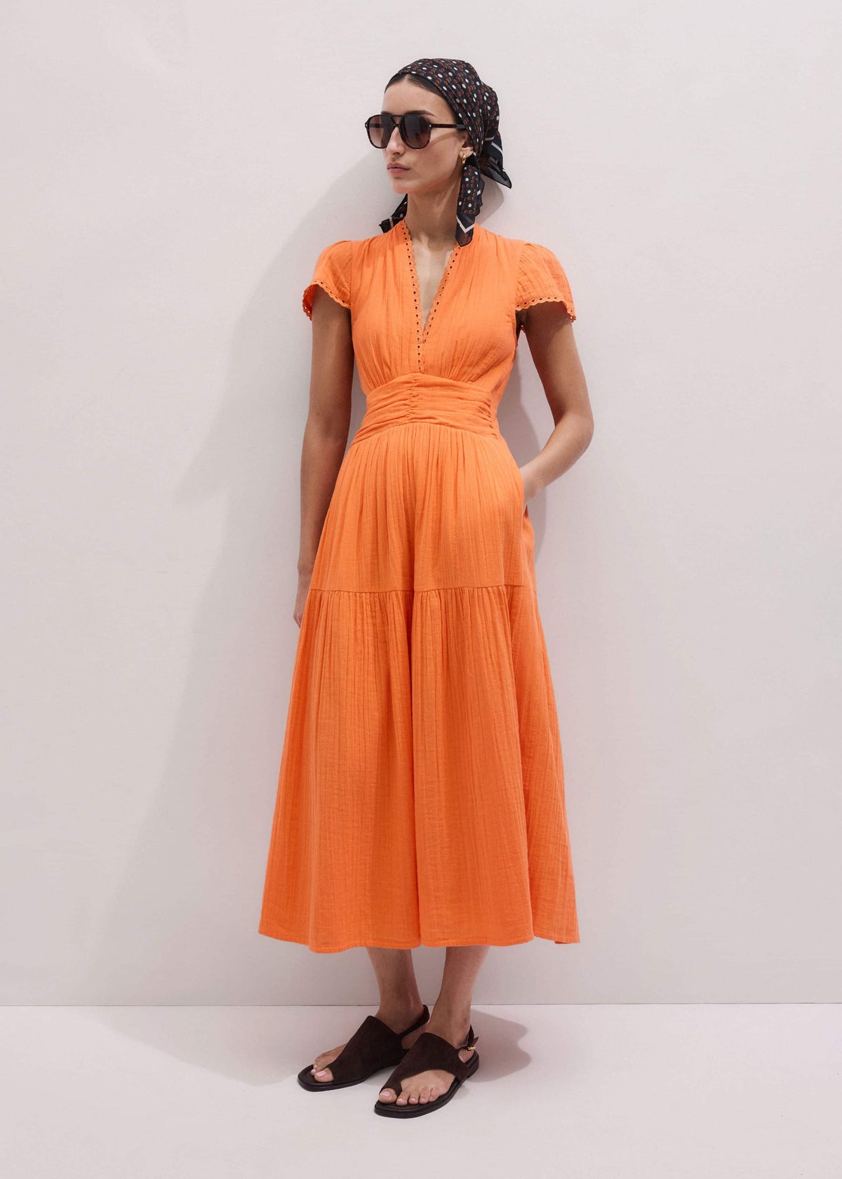 ME+EM Clothing Orange Cheesecloth Fit + Flare Maxi Dress