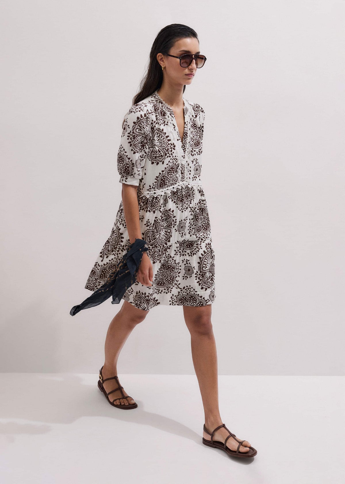 ME+EM Clothing White Cheesecloth In-Full-Bloom Print Swing Short Dress