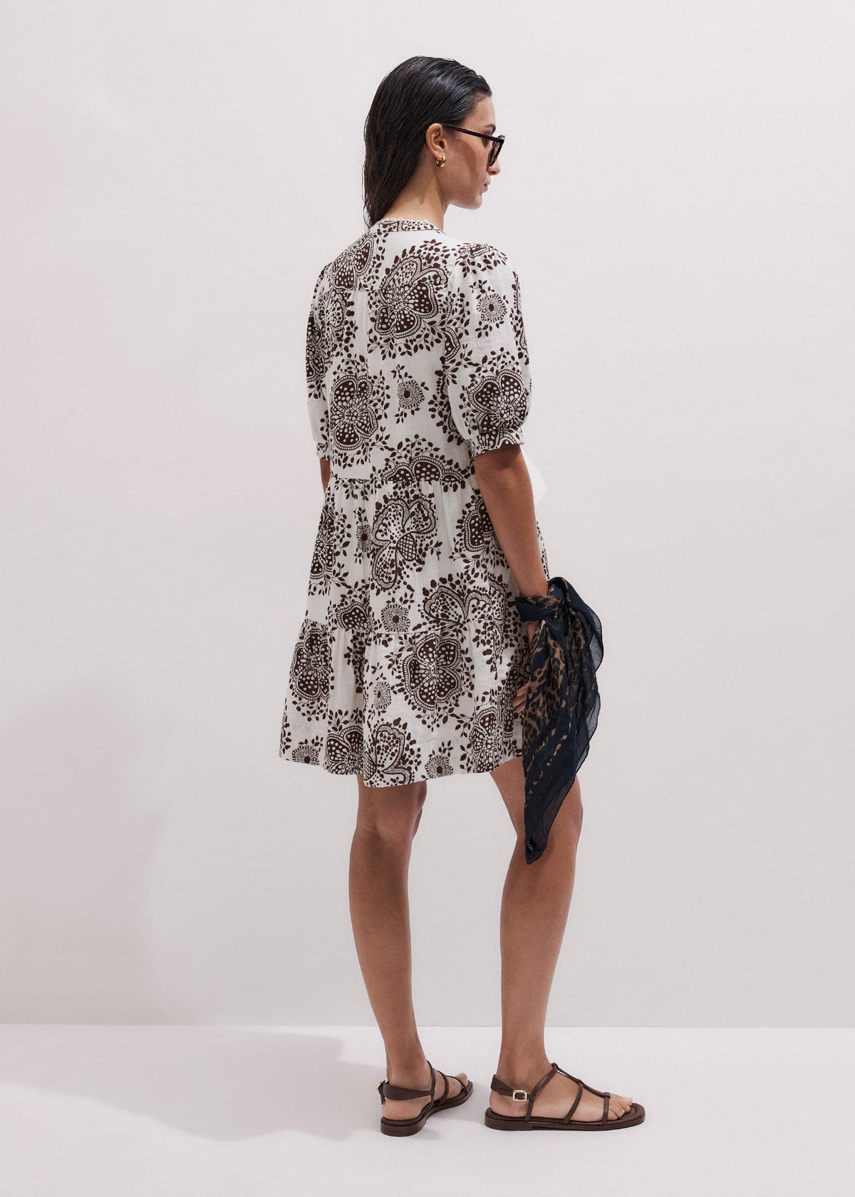ME+EM Clothing White Cheesecloth In-Full-Bloom Print Swing Short Dress