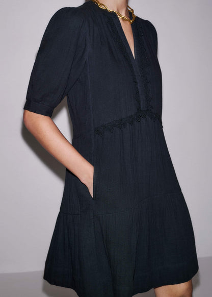 ME+EM Clothing Navy Cheesecloth Short Swing Dress