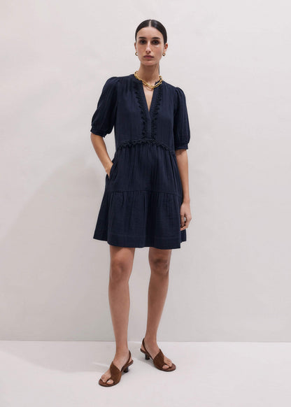 ME+EM Clothing Navy Cheesecloth Short Swing Dress