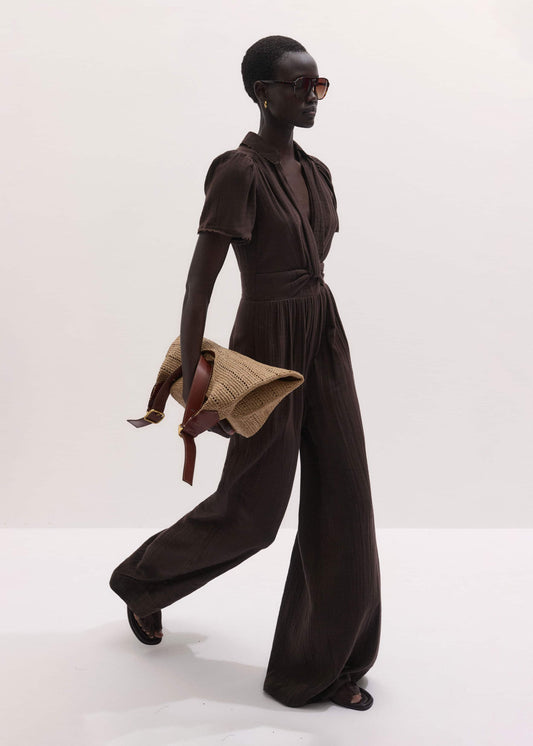 ME+EM Clothing Brown Twisted Front Cheesecloth Jumpsuit