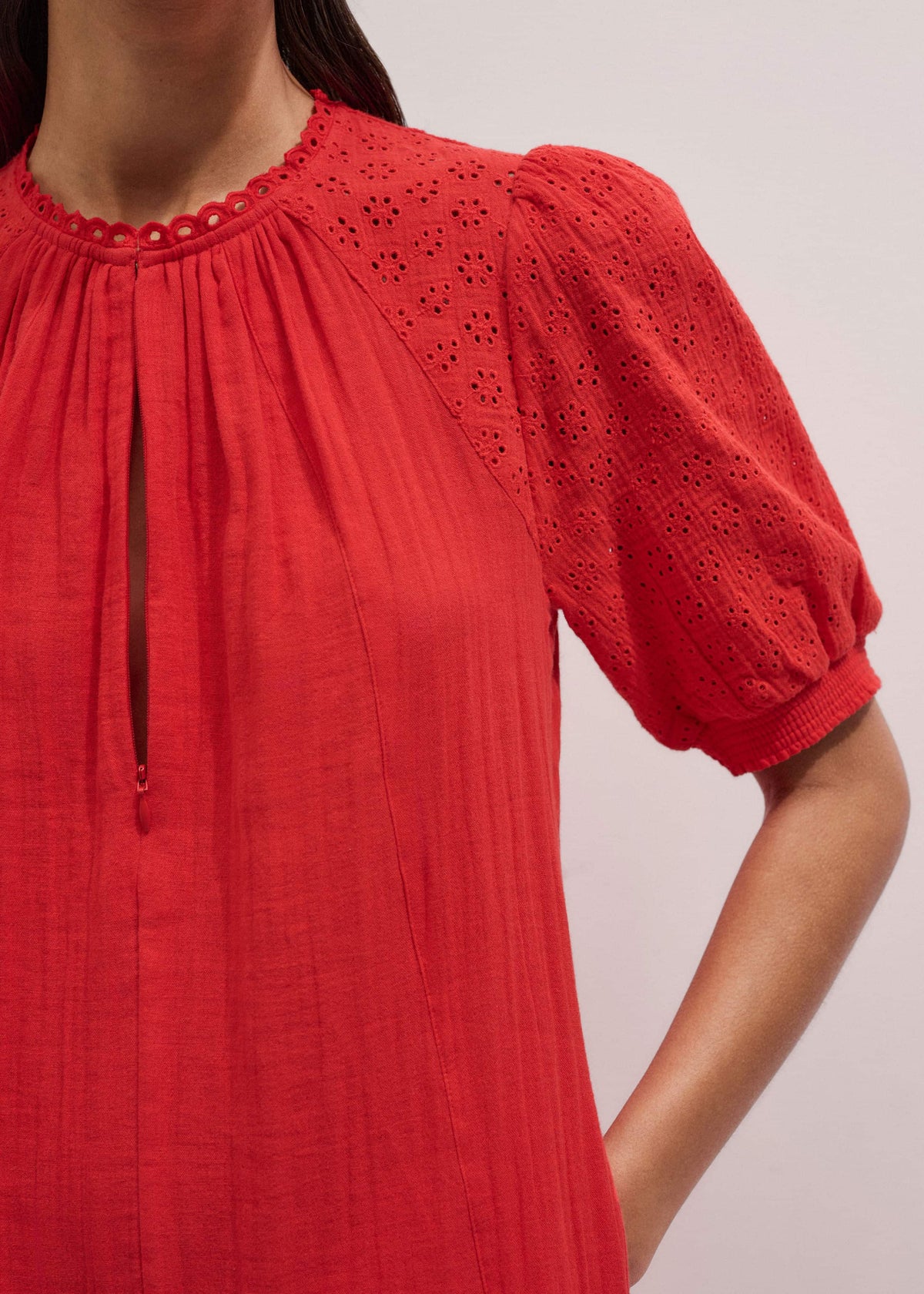 ME+EM Clothing Red Embroidered Cheesecloth Short Dress