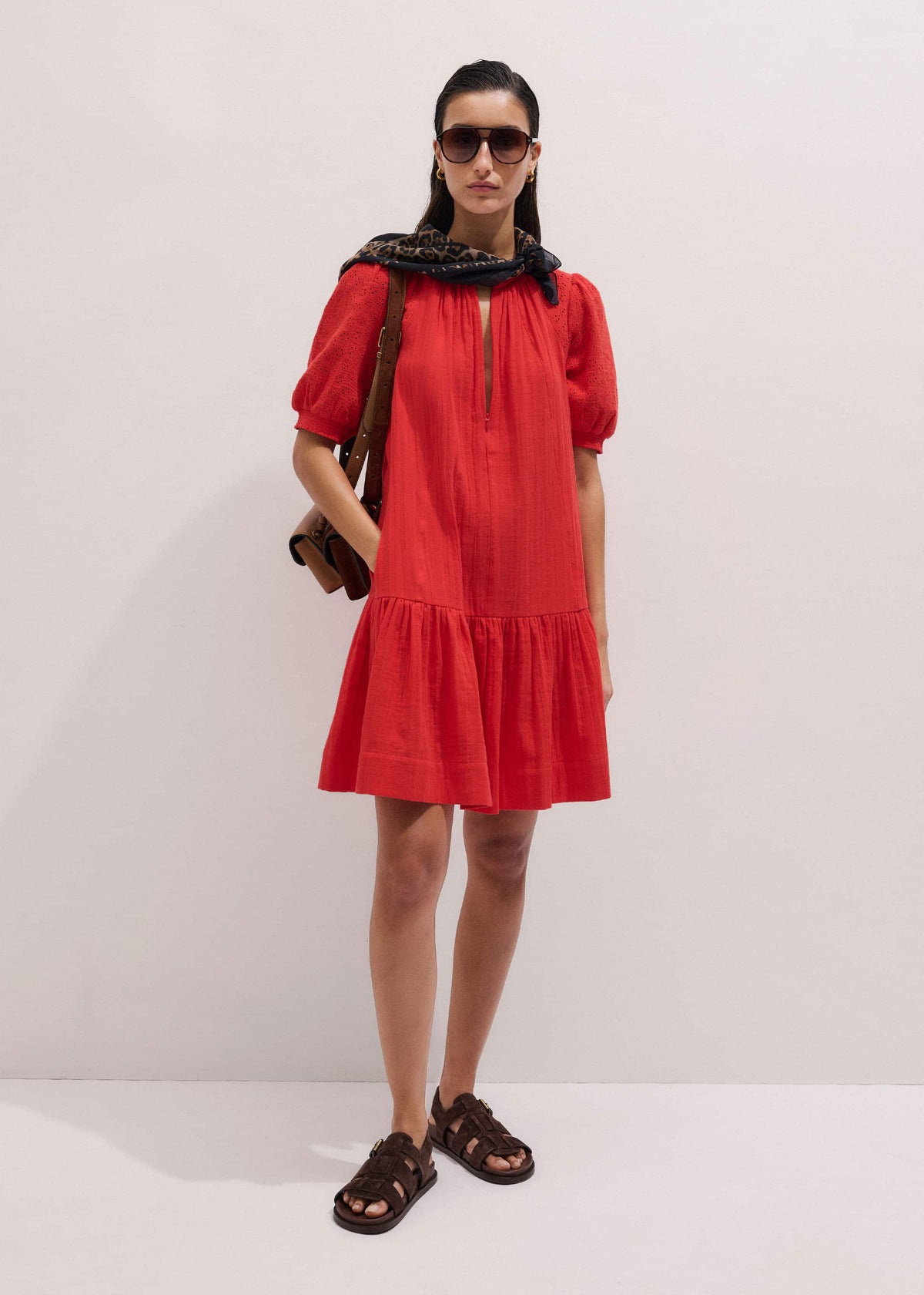 ME+EM Clothing Red Embroidered Cheesecloth Short Dress