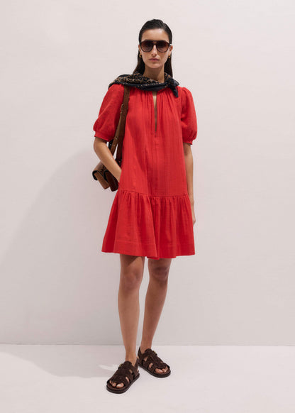 ME+EM Clothing Red Embroidered Cheesecloth Short Dress