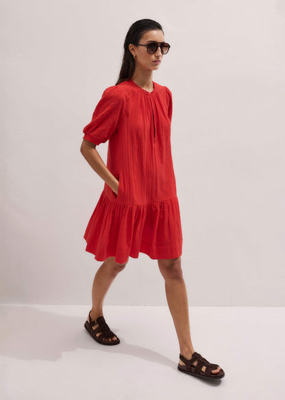 ME+EM Clothing Red Embroidered Cheesecloth Short Dress