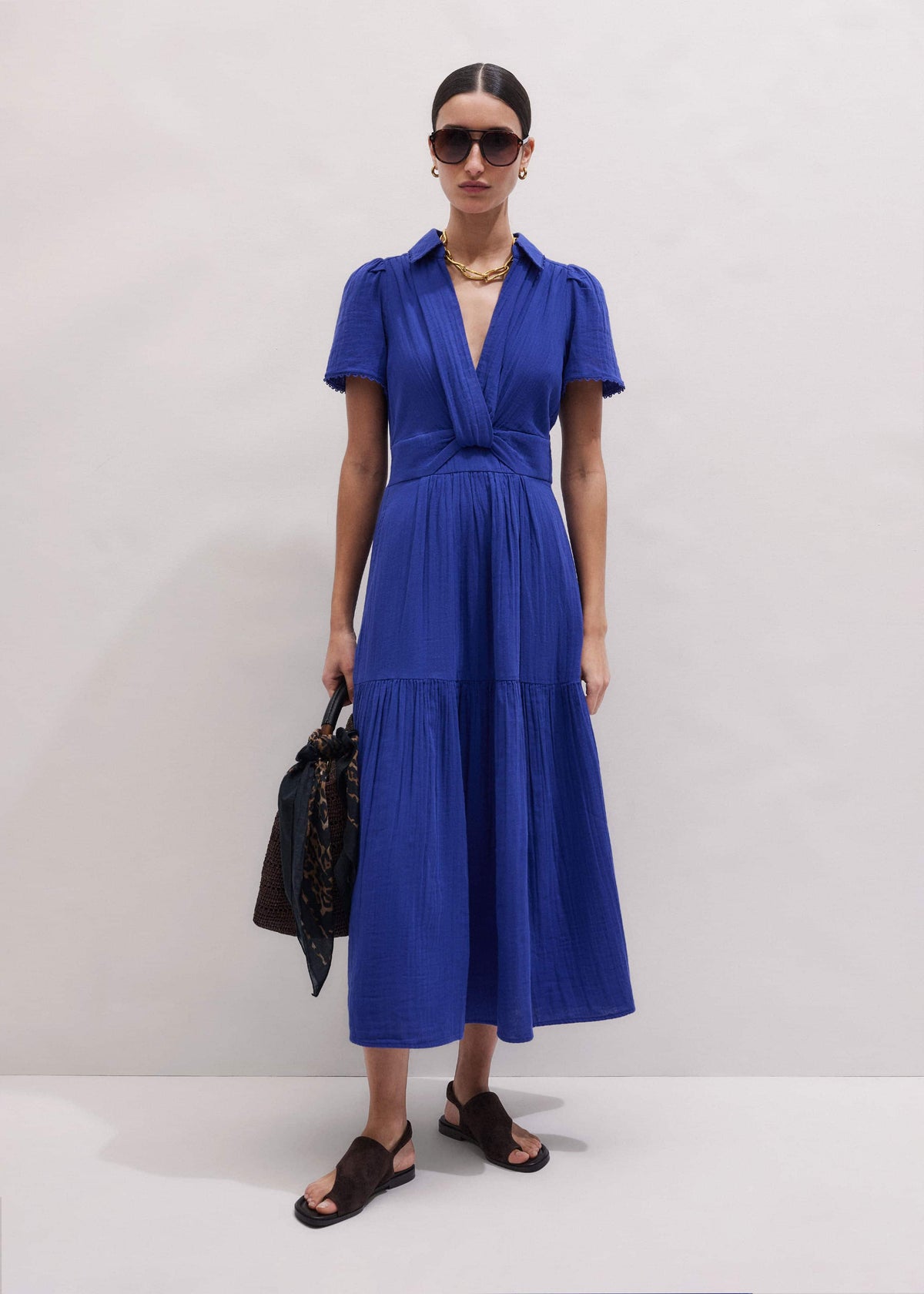 ME+EM Clothing Blue Cheesecloth Fit + Flare Maxi Dress