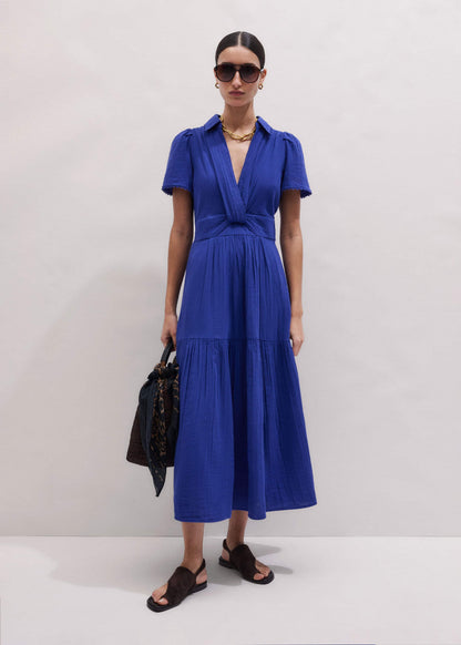ME+EM Clothing Blue Cheesecloth Fit + Flare Maxi Dress