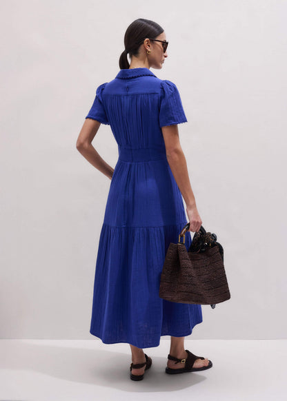 ME+EM Clothing Blue Cheesecloth Fit + Flare Maxi Dress