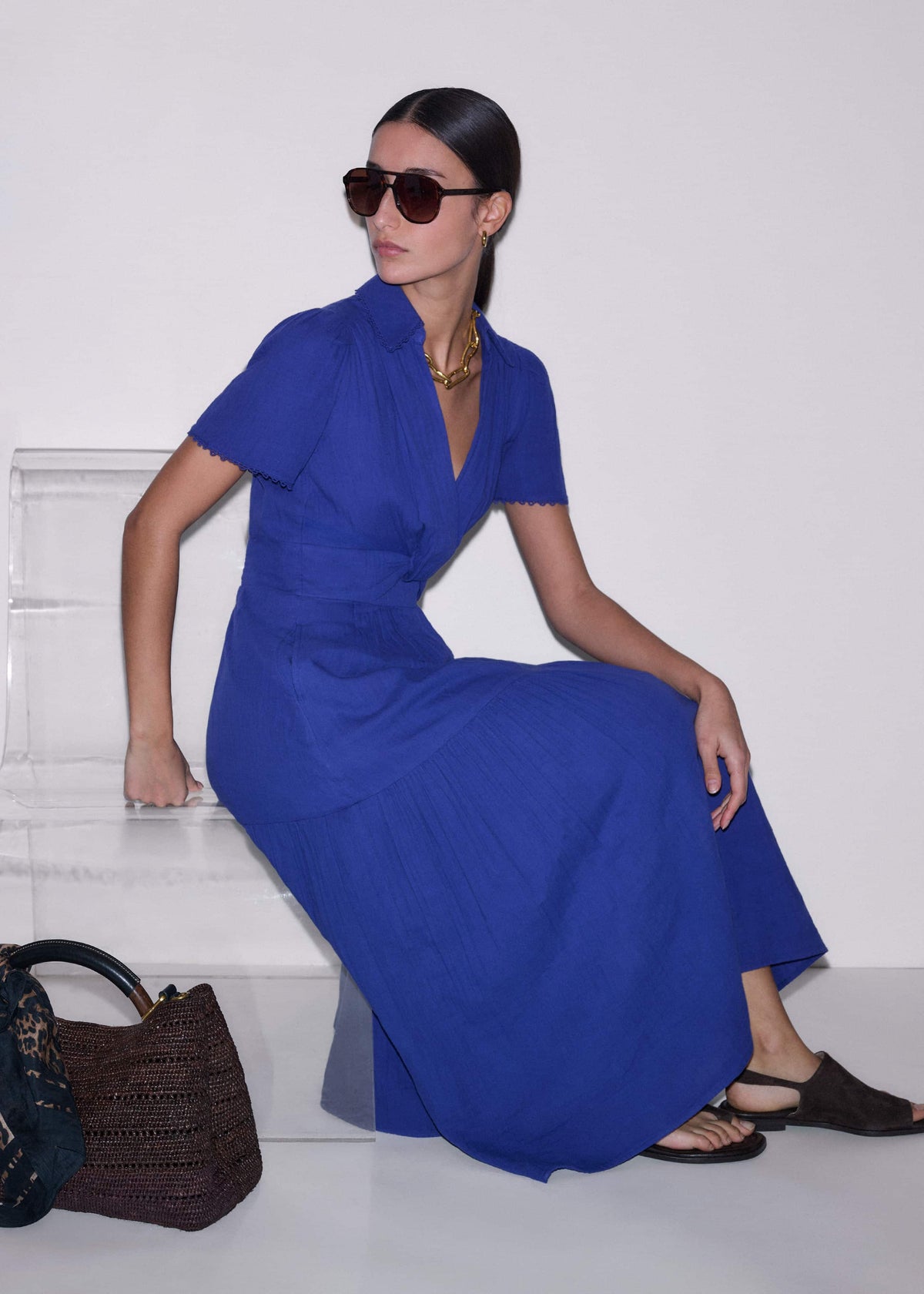 ME+EM Clothing Blue Cheesecloth Fit + Flare Maxi Dress