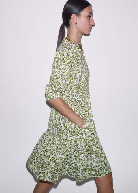 ME+EM Clothing Green Entangled Lace Print Tiered Short Dress