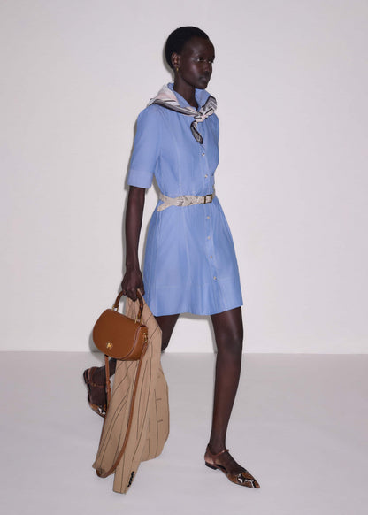ME+EM Clothing Blue Cotton Chambray Mini Shirt Dress