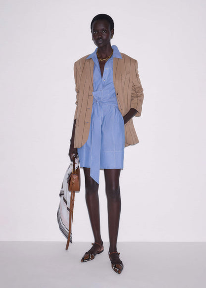 ME+EM Clothing Blue Cotton Chambray Mini Shirt Dress