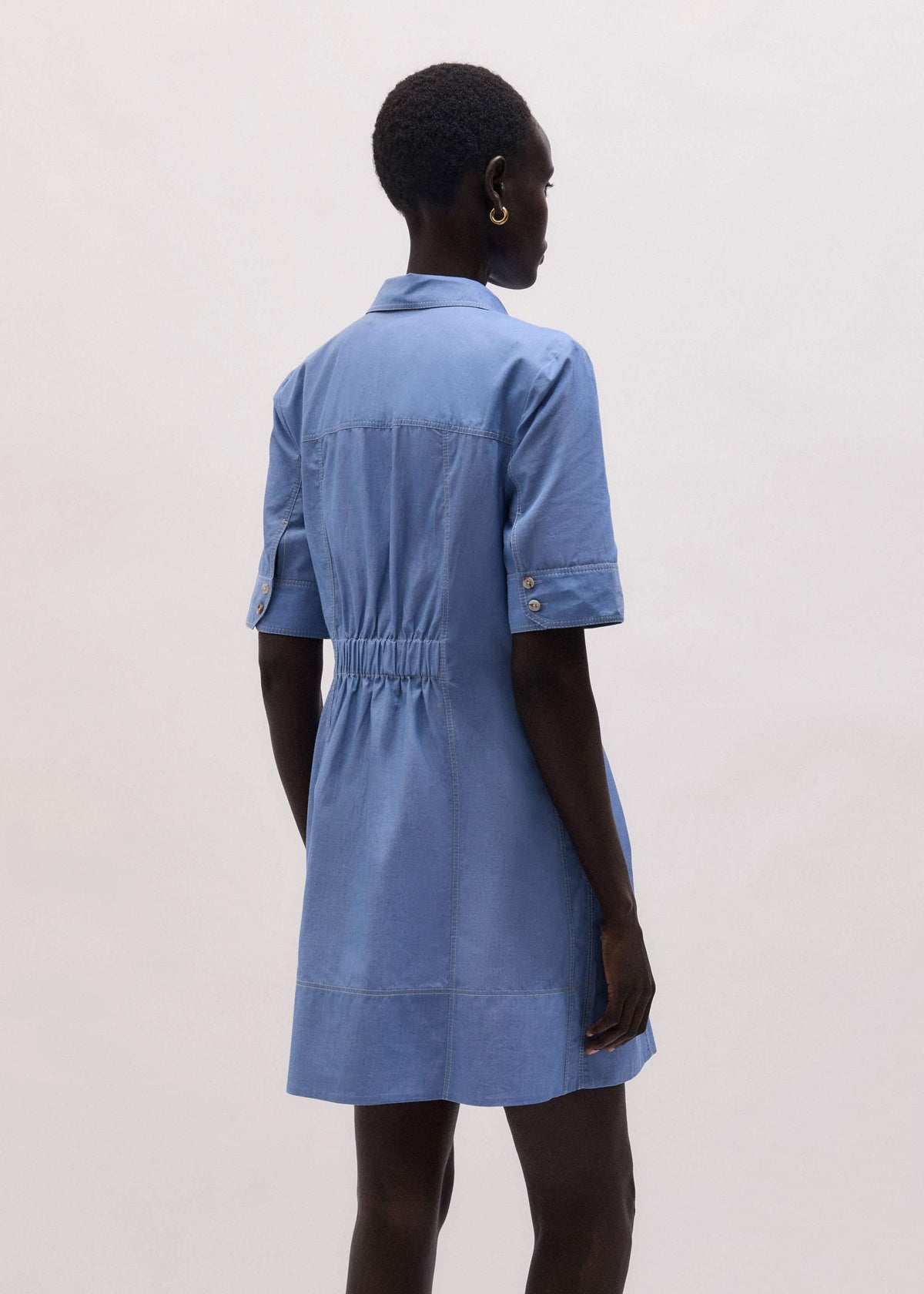 ME+EM Clothing Blue Cotton Chambray Mini Shirt Dress