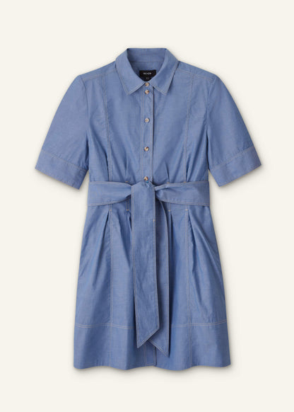 ME+EM Clothing Blue Cotton Chambray Mini Shirt Dress