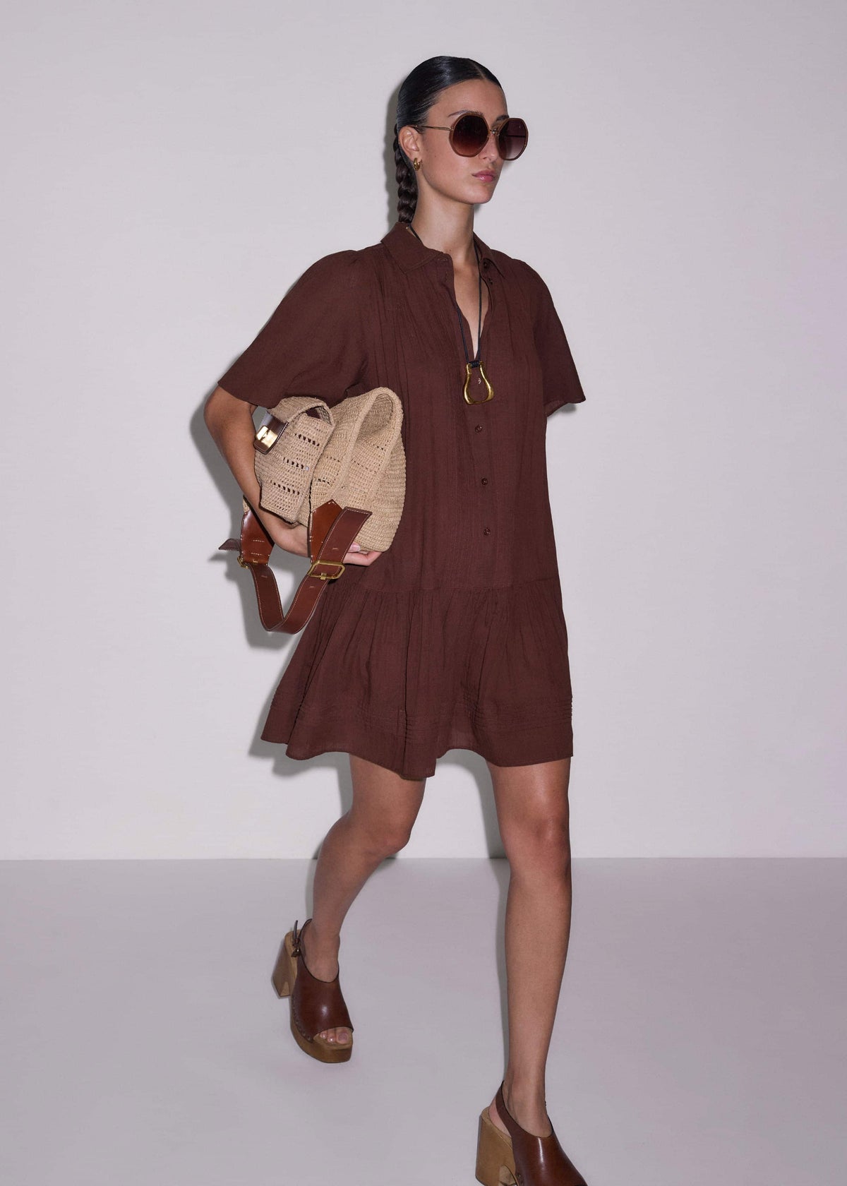 ME+EM Clothing Cinnamon Brown Mini Swing Dress