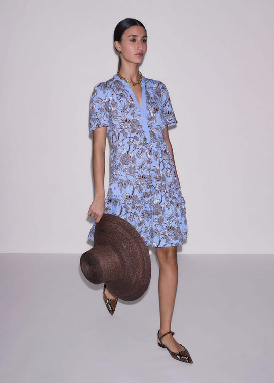 ME+EM Clothing Blue Printed Tiered Short Dress