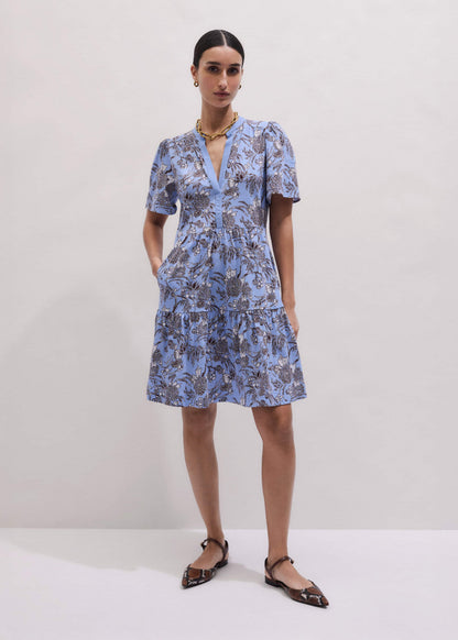 ME+EM Clothing Blue Printed Tiered Short Dress