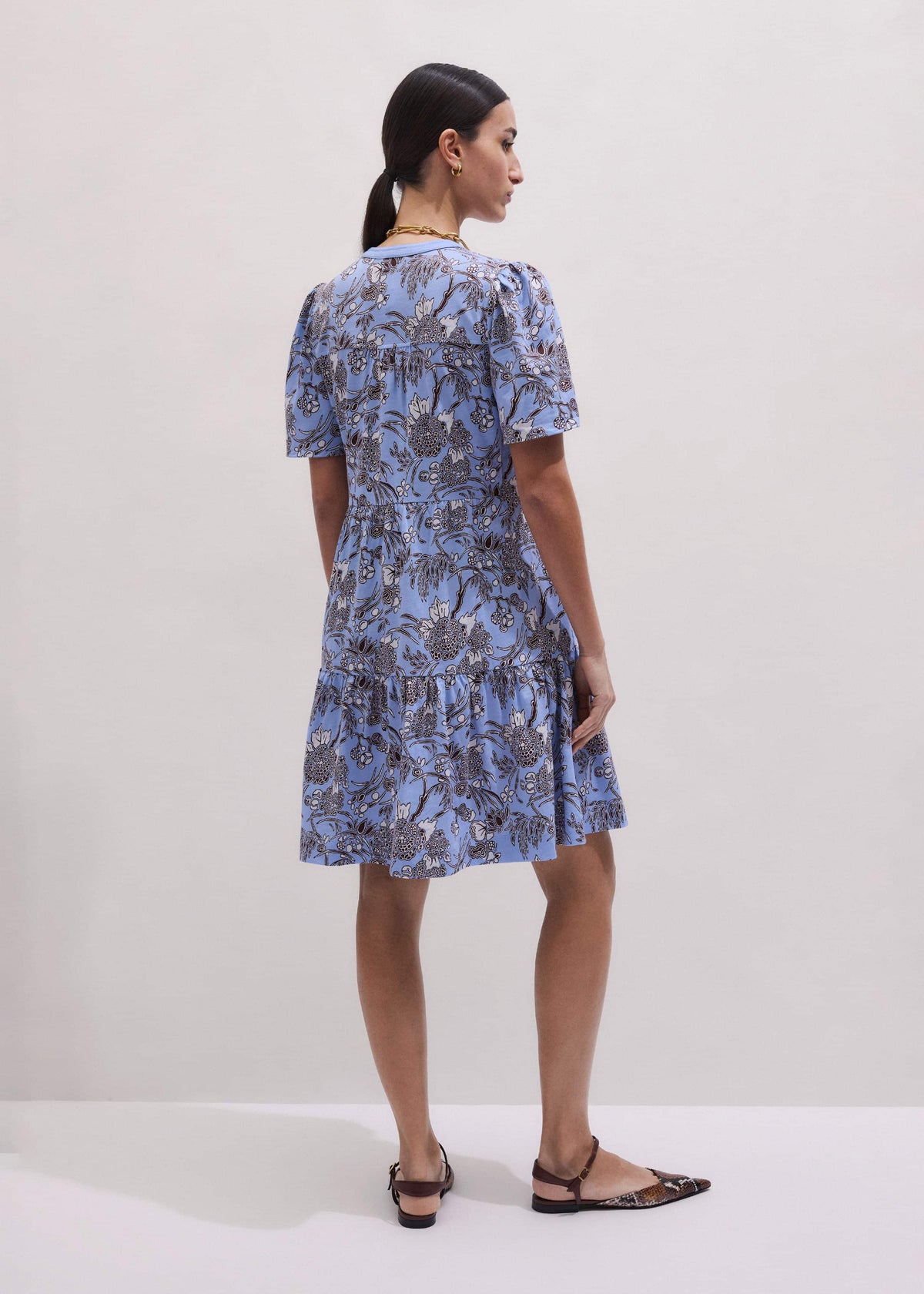 ME+EM Clothing Blue Printed Tiered Short Dress