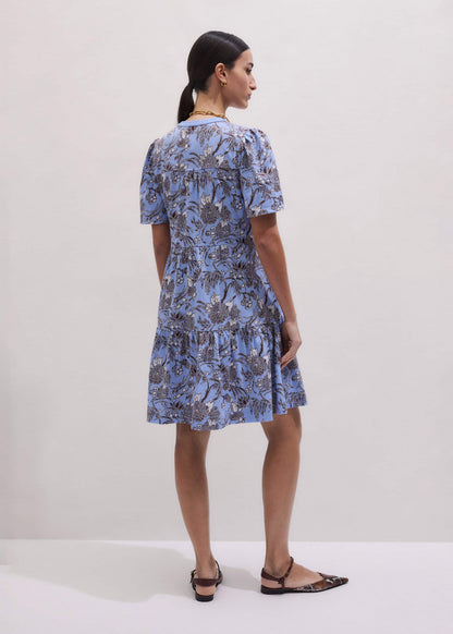 ME+EM Clothing Blue Printed Tiered Short Dress