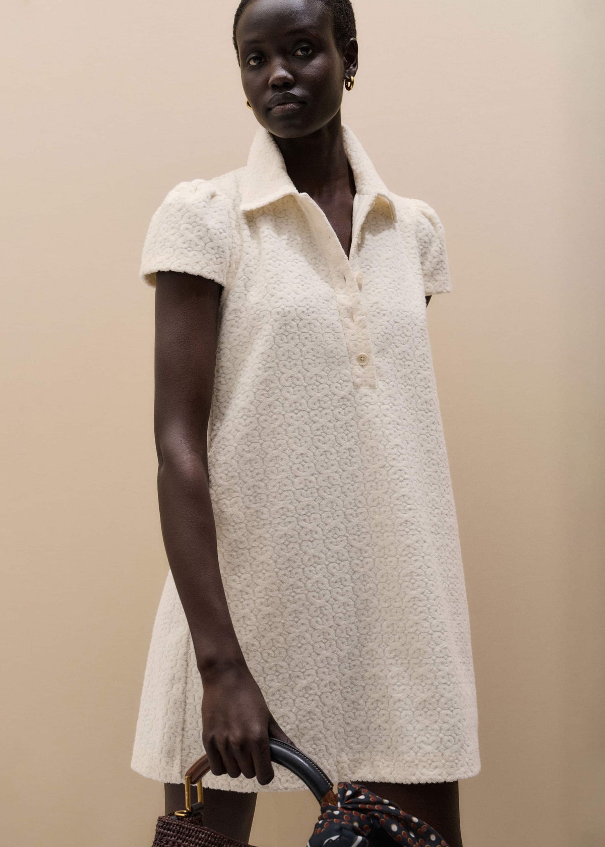 ME+EM Clothing Cream Jacquard Short Swing Dress