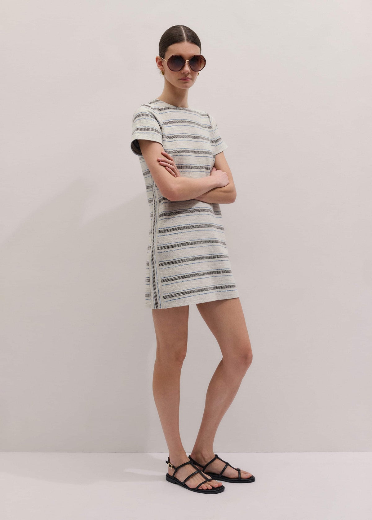 ME+EM Clothing Cream Striped A-Line Mini Dress