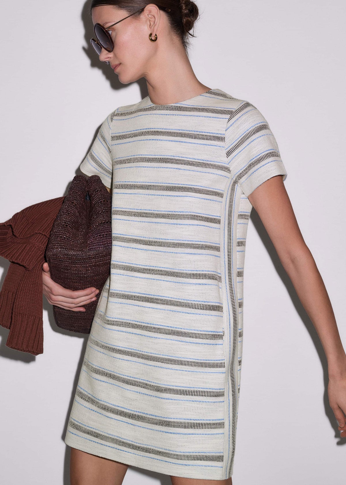 ME+EM Clothing Cream Striped A-Line Mini Dress