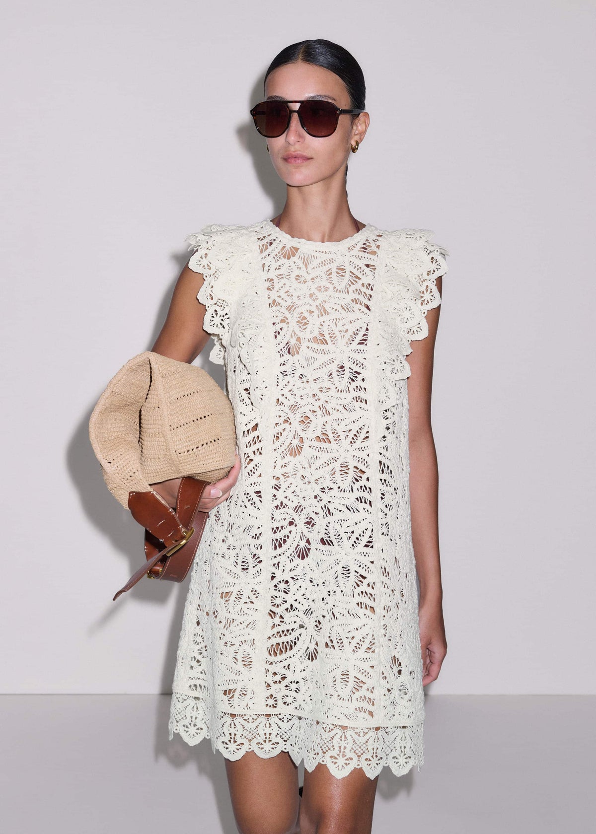 ME+EM Clothing Cream Lace Layer Mini Dress