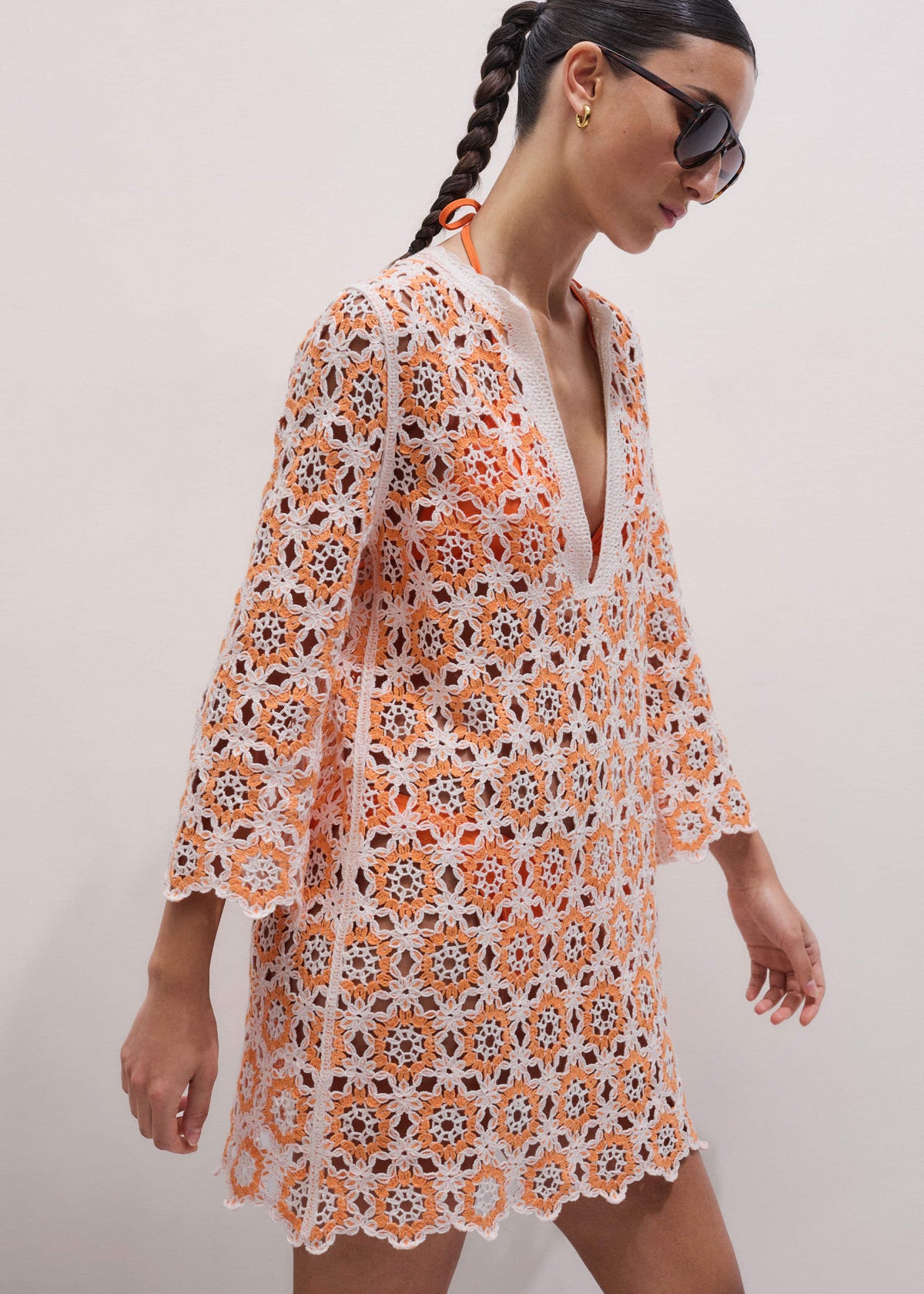 ME+EM Clothing Orange Floral Crochet Mini Beach Dress