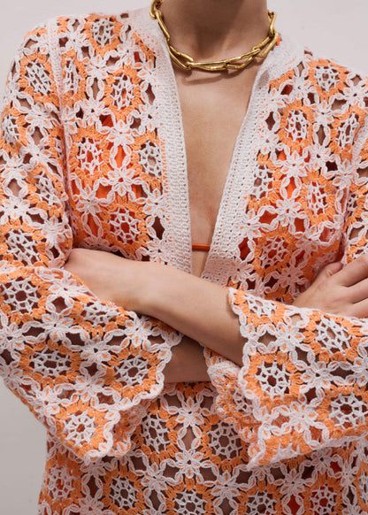 ME+EM Clothing Orange Floral Crochet Mini Beach Dress