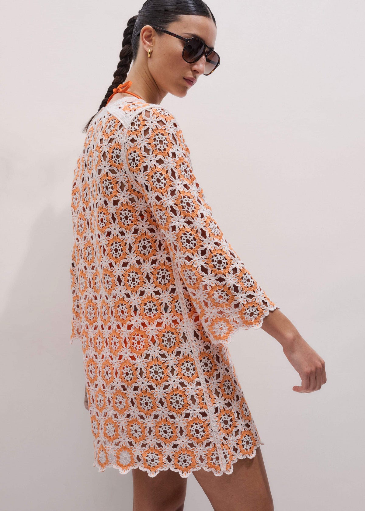 ME+EM Clothing Orange Floral Crochet Mini Beach Dress