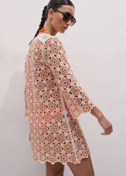 ME+EM Clothing Orange Floral Crochet Mini Beach Dress