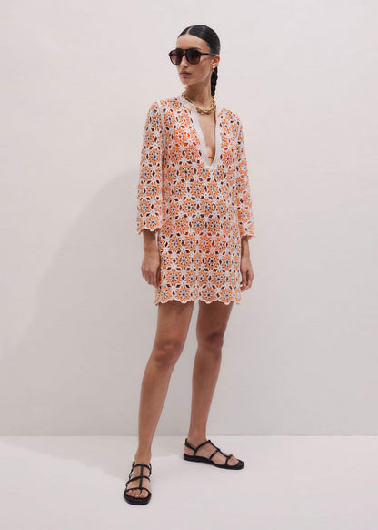 ME+EM Clothing Orange Floral Crochet Mini Beach Dress