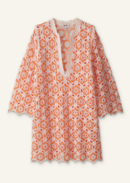 ME+EM Clothing Orange Floral Crochet Mini Beach Dress