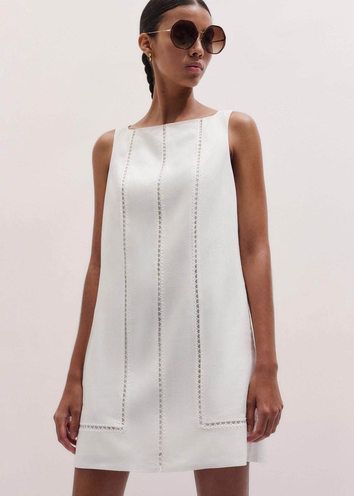 ME+EM Clothing White Crease-Less Linen Embroidered Midi Dress