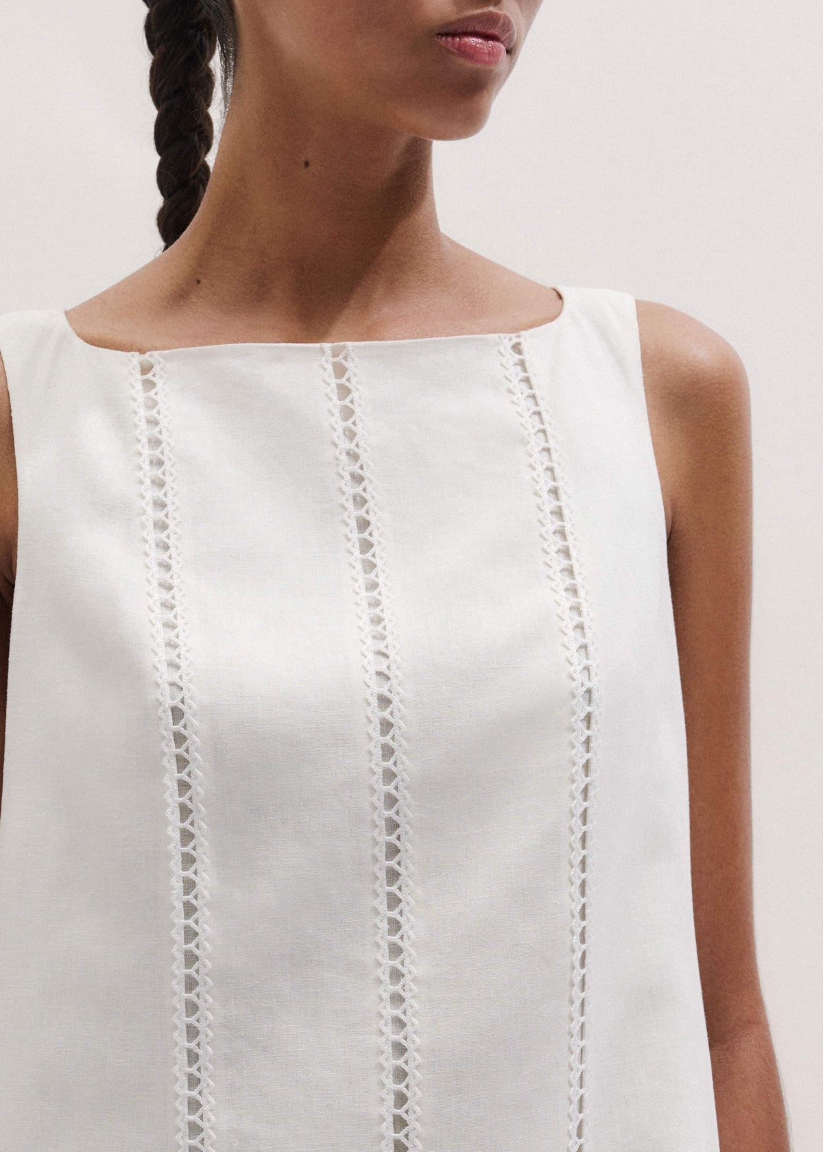 ME+EM Clothing White Crease-Less Linen Embroidered Midi Dress