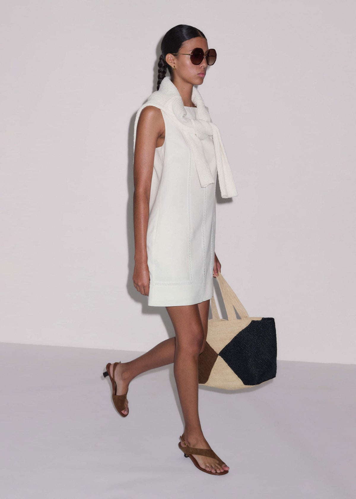 ME+EM Clothing White Crease-Less Linen Embroidered Midi Dress
