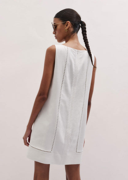 ME+EM Clothing White Crease-Less Linen Embroidered Midi Dress