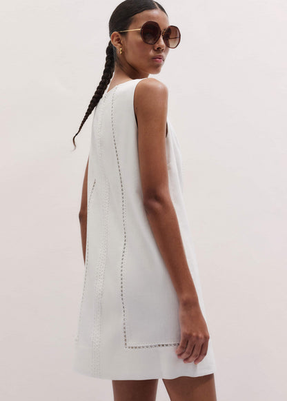 ME+EM Clothing White Crease-Less Linen Embroidered Midi Dress