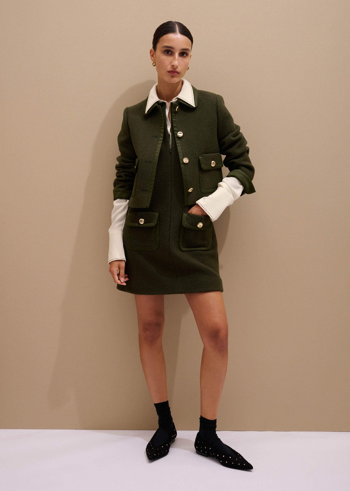 ME+EM Clothing Olive Green Shift Mini Dress